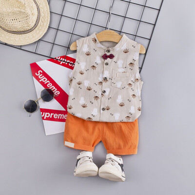 

2PcsSet Summer Children Baby Boys Casual Sleeveless Floral Print Vest TopsShorts Suits Costume Set