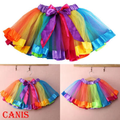 

0-8Y Kids Baby Girls Rainbow Tutu Princess Skirt Dancing Party Costumes Dress Up