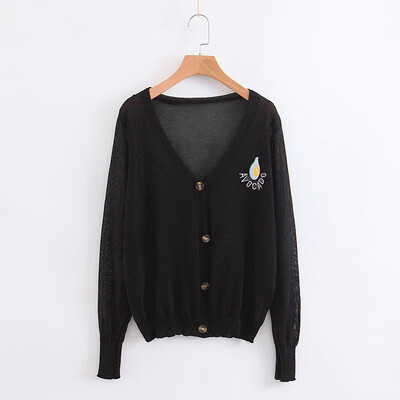 

Korean Style Avocado Pattern Women Knit Cardigan Loose Casual V-neck Long-sleeved Thin Sweater