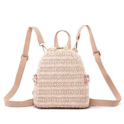 

Lightweight Korean Style Ladies Backpack Woven Pearl Small Staw Women Bagpack Outdoor Casual Bags