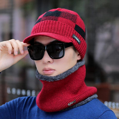 

Men Knitted Baseball Hat Check Plaid Patterns New Fashion Outdoor Sport Hip Hop Casual Warm Winter Cap