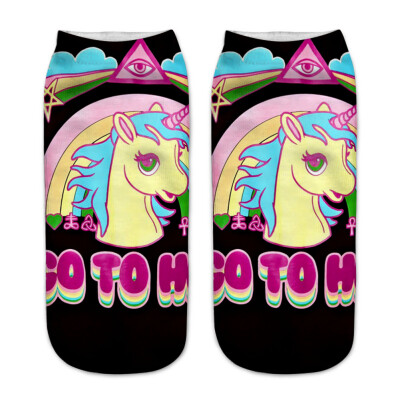 

1Pair Women Low Cut Ankle Socks Funny Unicorn 3D Printing Socks Cotton Hosiery Printed Socks