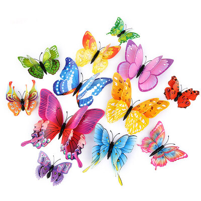 

12pcs Multicolor Double Layer Butterfly 3D Wall Sticker Magnet PVC Butterflies Party Kids Bedroom Fridge Home Decoration