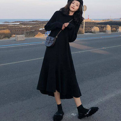

Simple Dress Women Solid Color Wild Round Neck Sexy Fishtail Slim Dresses Long Sleeve Loose Casual Vestidos De Fiesta De Noche