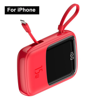 

Baseus 10000mAh Power Bank for iphone huawei xiaomi With Fast Charger Powerbank Built in USB Cable