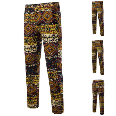 

Gobestart Mens Slim Vintage Ethnic Style Straight Cylinder Pants Business Trousers