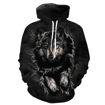 

Wolf Head 3D Cool Digital Printing Loose Hooded Pocket Sweatshirt Winter Men&Women Tops Coat Outwear