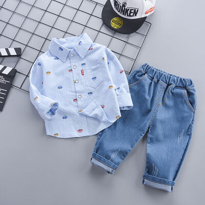 

Baby Boy Clothes Cartoon Car Print Childrens Set Novel Popular Shirt Jeans Soft 2pcs Boy Set 0-4T Cute Toddler Boy Clothes
