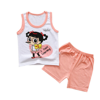 

Summer Baby Boys Girls Clothes Set Sleeveless Cartoon Print Tops Vest Shorts Toddler Casual Outfits Sets