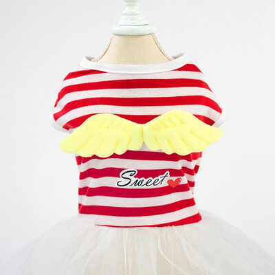 

Pet Spring Summer Sling Skirt Small & Medium Sleeveless princess Dogs Dress Stripes Top with Angel Wings & Sweet Gauze Skirt