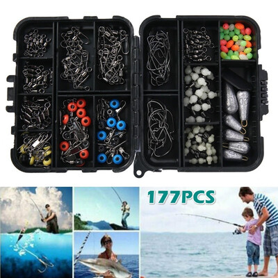 

177pcs Portable Tackle Box Including Hook Weight Sinker Barrel Swivel Luminous Bead