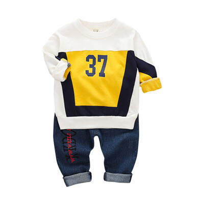 

Toddler 0-4T 2pcs New Autumn Lovely Baby Boys Clothes Long Sleeve Number Print Sweatshirt TopsPants Trouser Costume Set