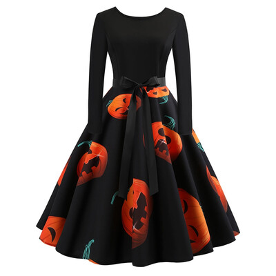 

Plus Size Vintage Printed Halloween Swing Dress