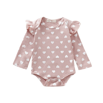 

Infant Baby Clothes Autumn Long Flare Sleeve Clothes Lovely Heart Print Bodysuit for Baby Girl Clothes Autumn