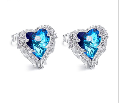 

Angel Wing Heart of Ocean Pendant Necklaces Studs Earrings for Women Girls Made with Swarovski Crystals Jewelry Sets Gifts