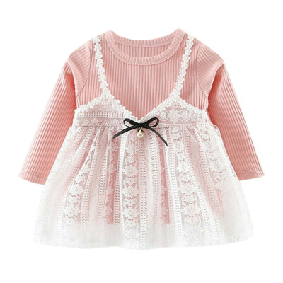 

Girl Long Sleeves Round Neck Dress Lace Princess Female Baby Autumn Dress