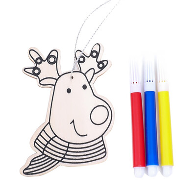 

Christmas Tree Festive Decoration Painting Brush Wood Slices Hanging Pendants Paintable Blank Xmas Tree Ornaments