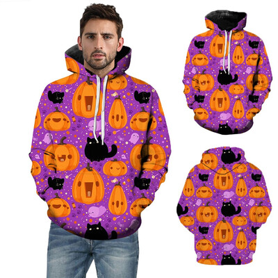 

Toponeto Mens Casual Halloween Scary 3D Pumpkin Long Sleeve Print Hoodie Sweater Coat