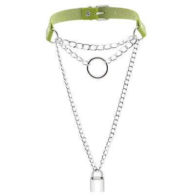 

New Fashion PU Leather Ring Punk Chain Lock Pendant Clavicle Chain Jewelry