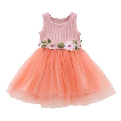 

Flowers Baby Girls Dress Sleeveless Flower Kids Dress With Mesh Party Kids Toddler Knitted Princess Sundress