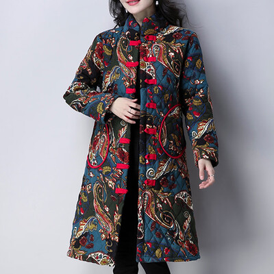 

Tailored Fashion Women Cardigan Warm Retro Printing Top Long Sleeve Blouse Loose Coat