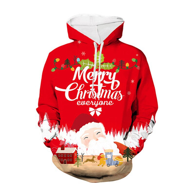 

Toponeto Christmas Women Men Couples Print Long Sleeve Hoodie Sweatshirt Pullover Tops