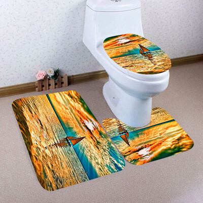 

〖Follure〗3PCS Christmas Bathroom Non-Slip Pedestal Rug Lid Toilet Cover Bath Mat Set