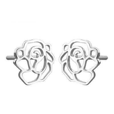 

Charm Chic Women Fashion 925 Sterling Silver Ear Studs Peony Roses Stud Earrings