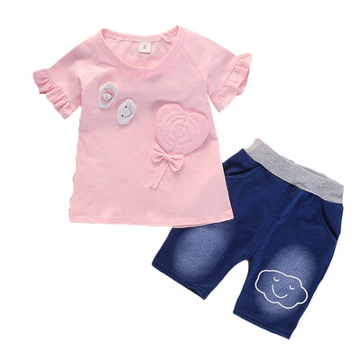

2Pcs Childrens Sets Summer Girls Short Sleeve T-Shirt Cute Lollipop T-shirt Shorts Pant 2 Pcsset Girls Clothes Set Summer