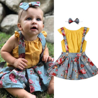 

Summer Toddler Kid Baby Girl Clothes Flower T-Shirt Tops Tutu Dress Skirt Outfit
