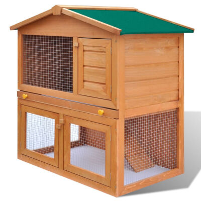 

Outdoor Rabbit Hutch Small Animal House Pet Cage 3 Doors Wood