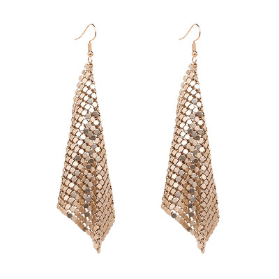 

Women Fashion Jewelry Creative Metal Sequins Square Rhombus Mesh Long Section Earring