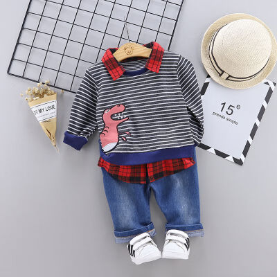 

Baby Boy Clothes Spring Autumn Casual Baby Boy Long Sleeve Striped Cartoon Printing Top And Trousers Kids Two-piece Outfit Set