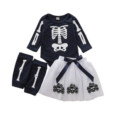 

Newborn Baby Girl Boy Long Sleeve Halloween Skull Print RomperSkirtLeg Warmer 3pcs Set