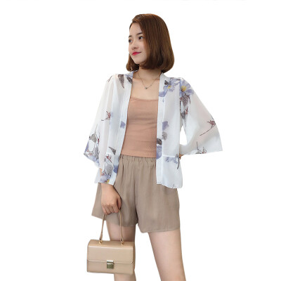 

Summer Sunscreen Flowers Cardigan Chiffon Japan Wind Printing Jacket blouse shirt kimono tops female