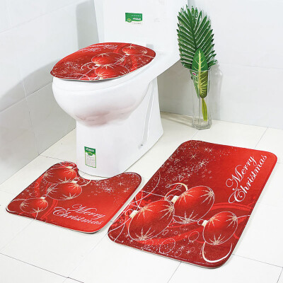 

Siaonvr Christmas Print Toilet Bathroom Mat Three-Piece Floor Mat Carpet Set