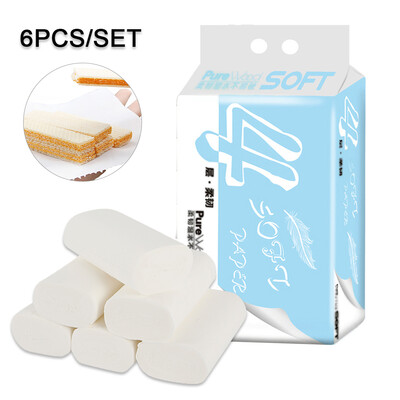 

6Rolls Coreless Toilet Paper Napkins Thick Primary Wood pulp Home Household Toilet Bath Tissue Paper Party Supplies