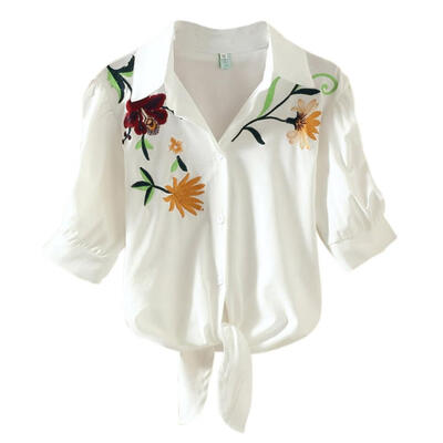 

Embroidery Flower Strip Blusas 2017 Sexy Femme Blouse Shirt Lace Up Summer Tops Cheap Clothes China