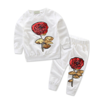 

Autumn Infant Baby Girls Long Sleeve Rose Flower Print Sweatshirt TopsPants Trouser Casual Costume Set