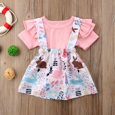 

New Girls Kids Baby Brace Suspender Skirt Overalls Cartoon Pattern Tee Suspender Skirt Suit Girl Suit