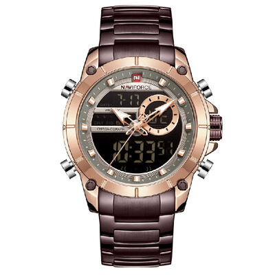 

NAVIFORCE Stainless Steel Band Quartz Electronic Wristwatch Professional 3ATM Water Resistant GMT Time Multifunctional Luminous Do