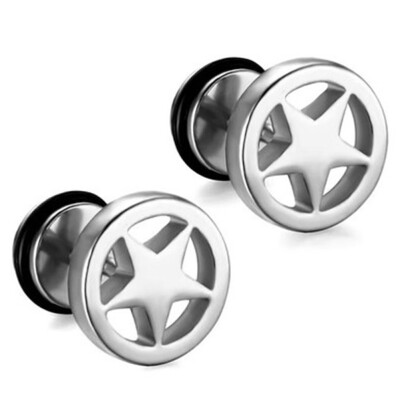 

1 Pair Mens Star Surgical Stainless Steel Faker Plug Stretcher Stud Earrings