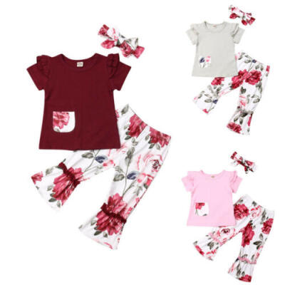 

Infant Kid Baby Girl Flower Floral Fly-Sleeve Tops T-shirt Pants Clothes Outfit