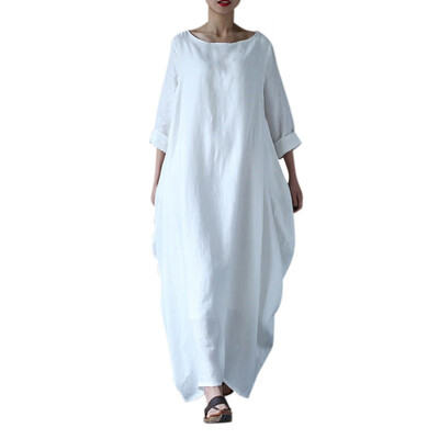 

2018 Long Dress Round Neck Half Sleeve Large Dress Casual Elegant Women Loose Dresses