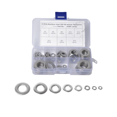 

72PCSSet 8 Sizes Stainless Steel Washer Gasket Kit Flat Ring Seal M4-16M Truck Vehicle Car Washers Lock Fasteners