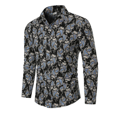 

Toponeto Mens Autumn Ethnic Business Leisure Printing Long-sleeved Shirt Top Blouse