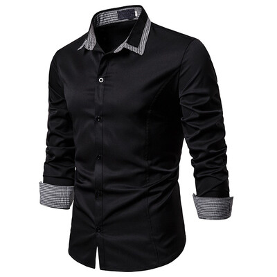 

Tailored Mens Patchwork Button Slim Fit Turn-Down Collar Long Sleeve Top Blouse Shirt