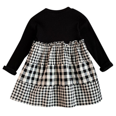 

Children Toddlers Girls Spring Long Sleeve Princess Sweet Cotton Stitching Plaid Print Sweet Cute Dress Baby Girls Dress