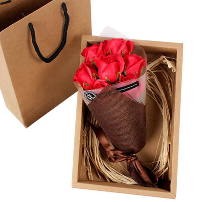 

7PcsSET Rose Artificial Gift Wedding Scented Petal Bouquet Gift Box Bath Body Flower Soap Party Favor With Luxurious Paper Bag