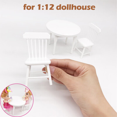 

Gobestart 112 Dollhouse Miniature Furniture White Color Round Dining Table Chair Set